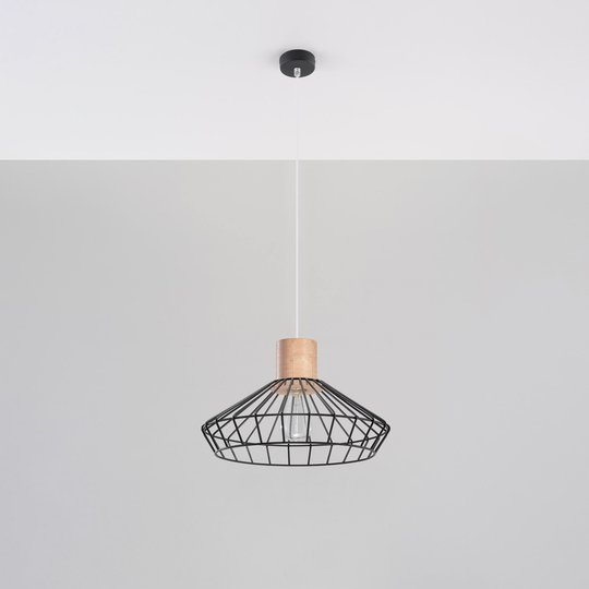 Hänglampa Grid, rutnätskärm, trä, Ø 37 cm