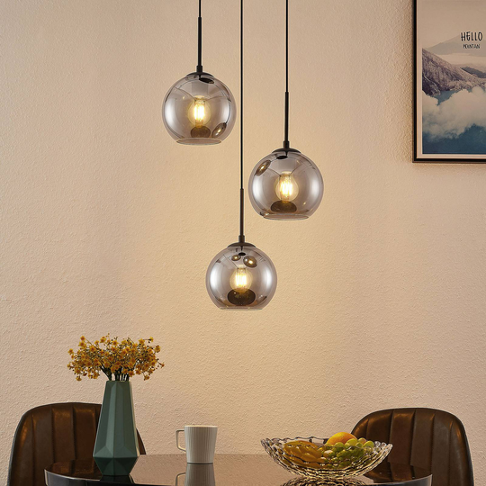Lindby Jurian pendellampa rökglas svart 3 lampor