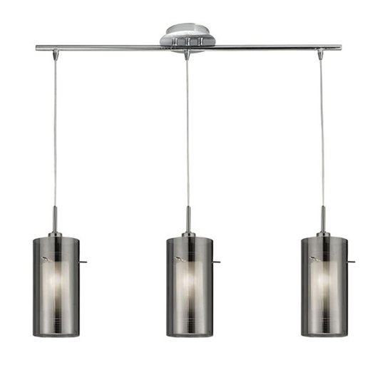 Hänglampa Duo 2 rökglas/krom lång 3 lampor