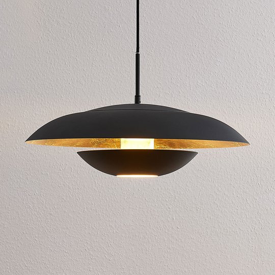 Lindby Sayra pendellampa i metall, svart-guld