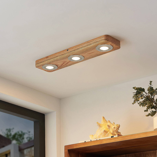 Lindby Mikari LED-taklampa av trä, 3 lampa