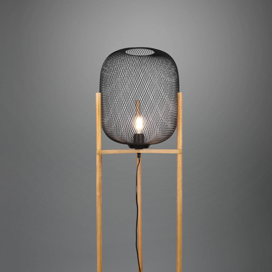 Golvlampa Calimero med trebent trästativ