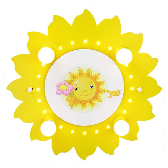 Taklampa Sol med blomma, 4 lampor, gul
