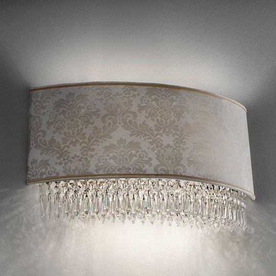 50 cm bred vägglampa Glassé med damastskärm