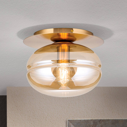 Taklampa Richard, metall mässing, glas bärnsten