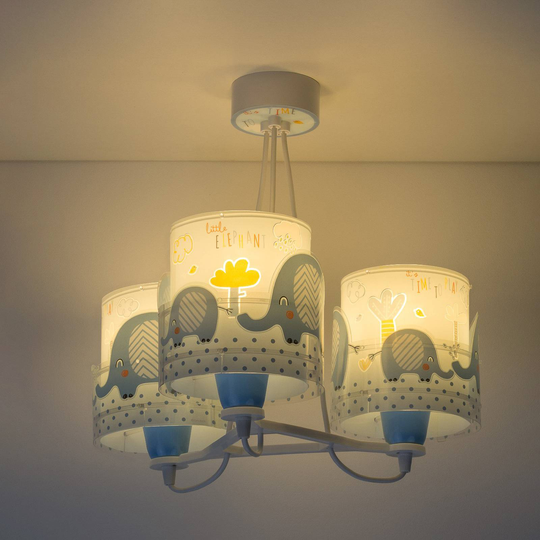 Hänglampa för barnrum Little Elephant, 3 lampa blå