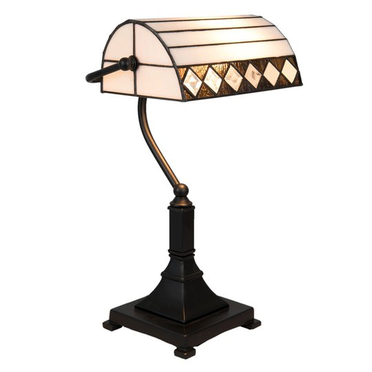 Skrivbordslampa 5196 i Tiffany-stil, vit-svart