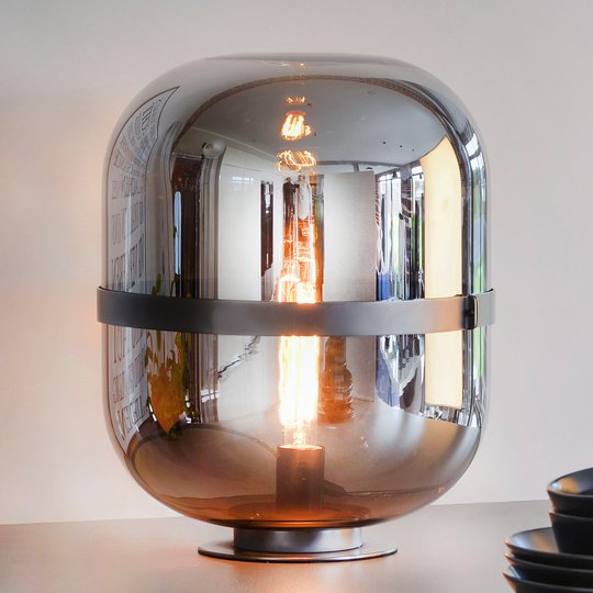 Bordslampa Baloni med rökgrå glasskärm