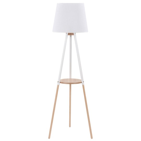 Golvlampa Vaio trebent trästativ, vit skärm