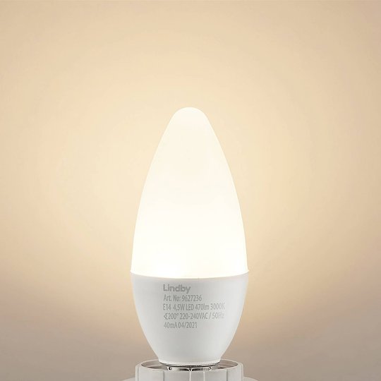 Lindby LED-kronljuslampa E14 C35 4,5W 3 000 K opal