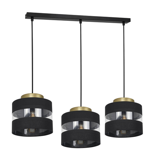 Hänglampa Hara i svart/guld, 3 lampor lång