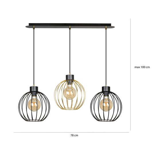 Pendellampa Pineta 3 lampor, svart-guld