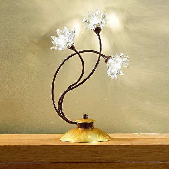 Blommig bordslampa Fiorella, kristall klar