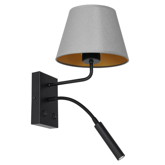 Vägglampa Soho, konisk läslampa grå/guld