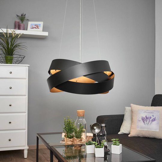 Pendellampa Pura i svart, 60 cm, 8 x G9