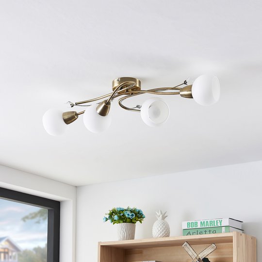 Lindby Floresca taklampa, 4 lampor, mässing