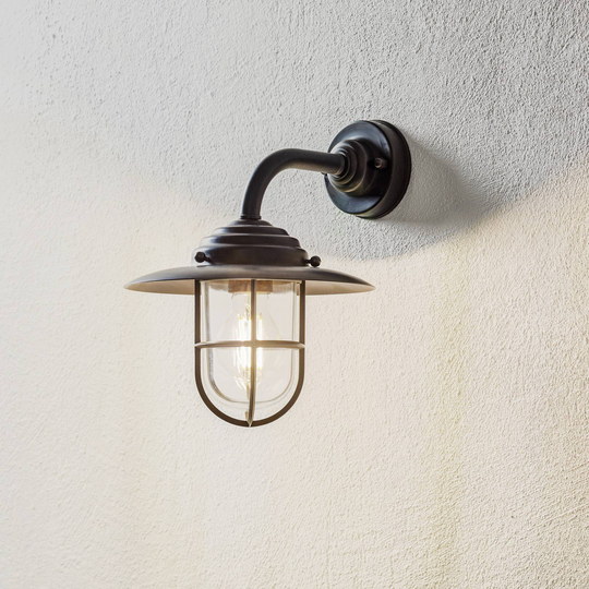 Utomhusvägglampa Chalet galler mässing, klar