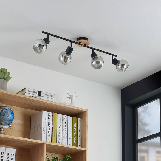 Lindby Eridia takspotlight, träelement, 4 lampor