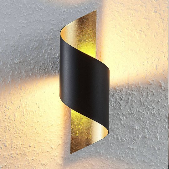 LED-vägglampa Desirio i metall, svart-guld