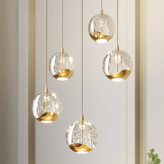 LED-pendellampa Hayley, rund, guld, 5 lampor