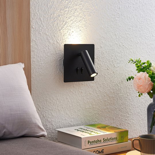 Lucande Magya LED-vägglampa svart 2 lampor kvadrat