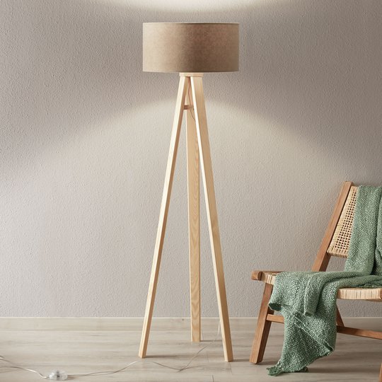 Cremefärgad golvlampa Natalia med invändigt tryck