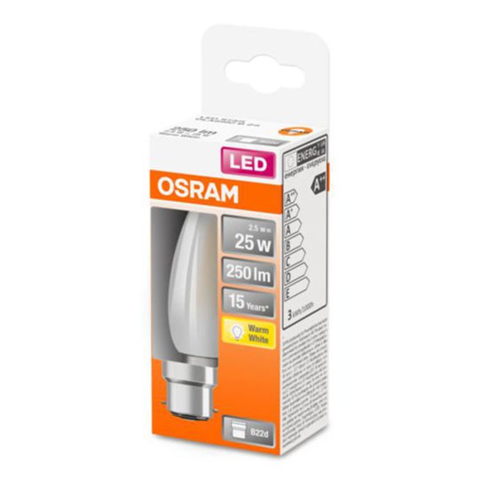 OSRAM LED-kronljuslampa B22d 2,5 W 2 700 K matt