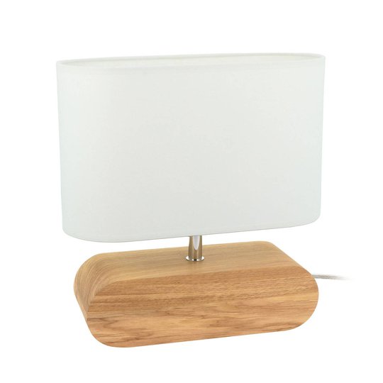 Bordslampa Cassy, ekträ, vit tygskärm