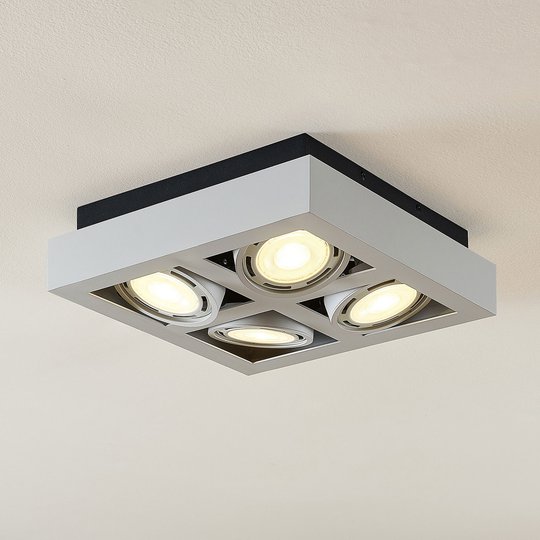 LED-takspotlight Ronka, 4 lampor, kvadratisk, vit
