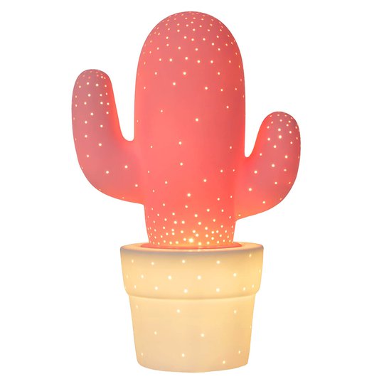 Röd keramikbordslampa Cactus