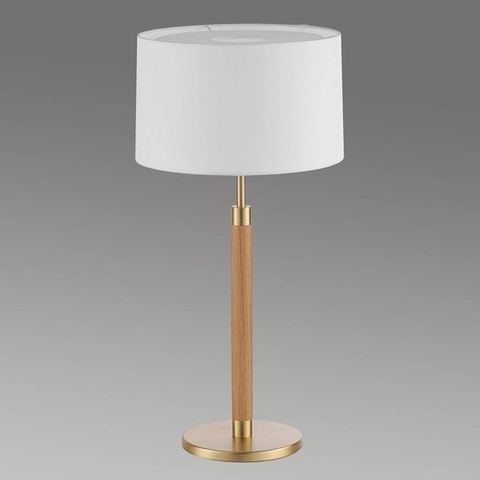 Trä.bordslampa med chintz-skärm, mässing