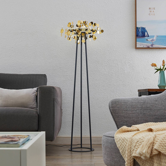 Lucande Glimmo LED-golvlampa, svart, mässing