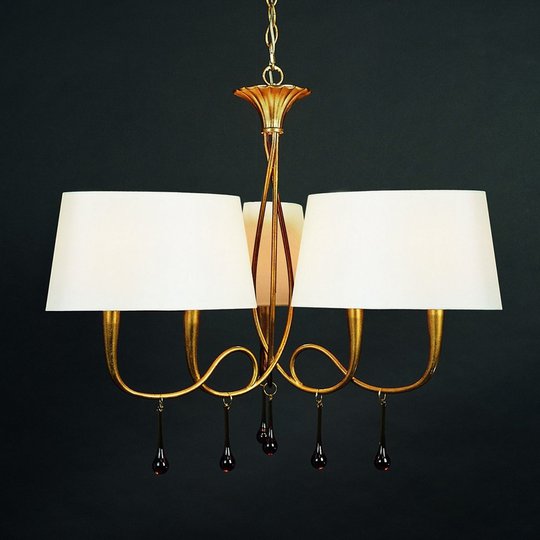 Textil taklampa Paola i guld, sex ljuskällor