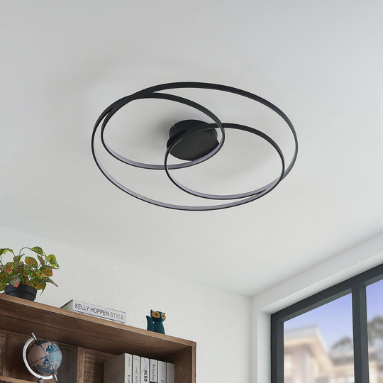 Lindby Kateryna LED-taklampa svart Ø 80 cm
