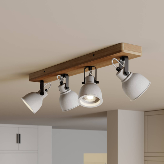 Lindby Mitis LED-taklampa, furu, 4 lampor
