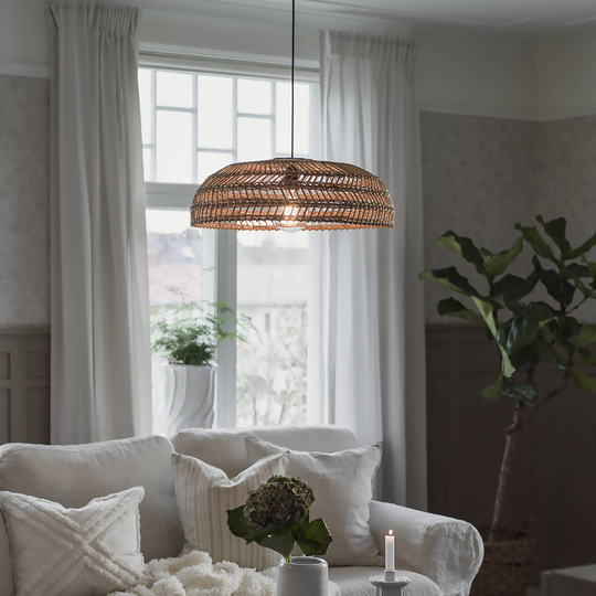 PR Home Denise hänglampa, rottingskärm, Ø 46 cm