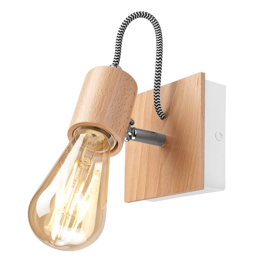 Vägglampa Loki, 1 uttag, ljust trä/vit