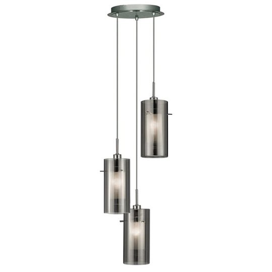 Pendellampa Duo 2 rökglas/krom rund 3 lampor