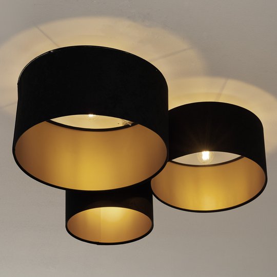 Taklampa 080, 3 lampor, svart-guld