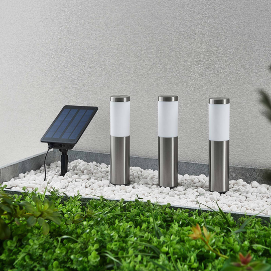Lindby Lexiane LED-solcellslampa, 3-pack, stål