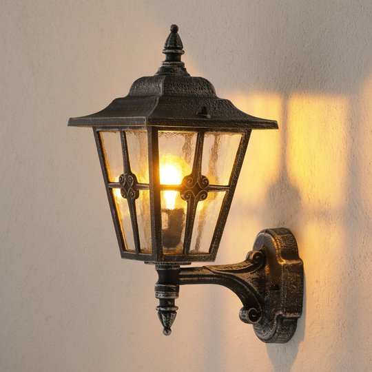 Utomhusvägglampa 763 med katedralglas svart