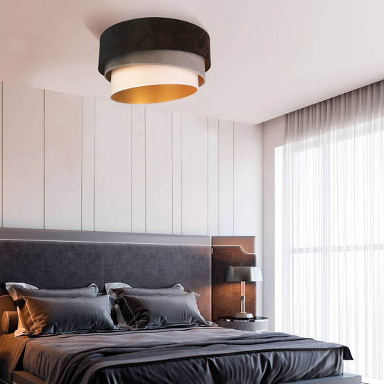 Taklampa Devon, svart/grå/écru/guld Ø60cm