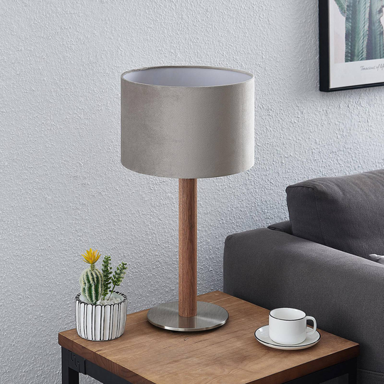 Lucande Heily bordslampa, cylinder, 21 cm, grå