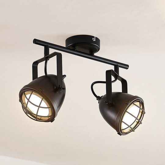 Lindby Biona LED-takspotlight guldring, 2 lampor