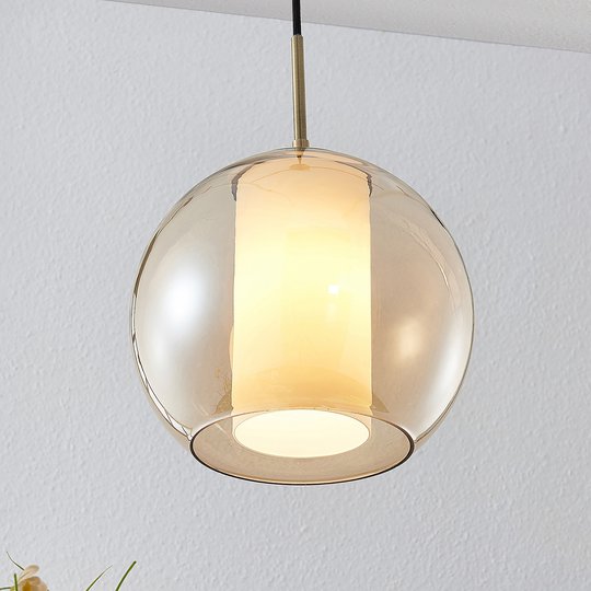 Lindby Yela pendellampa i glas, bärnstensfärgad
