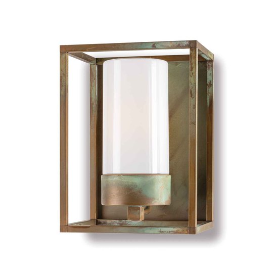 Utomhusvägglampa Cubic³ 3366 mässing antik/opal