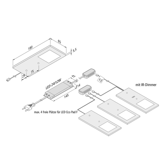 LED-bänklampa Eco-Pad F 3-pack 3 000 K aluminium