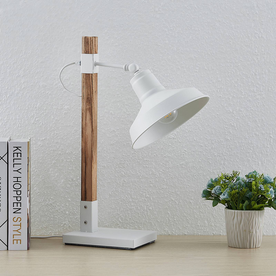 Lindby Calliora bordslampa, vit, metall och trä