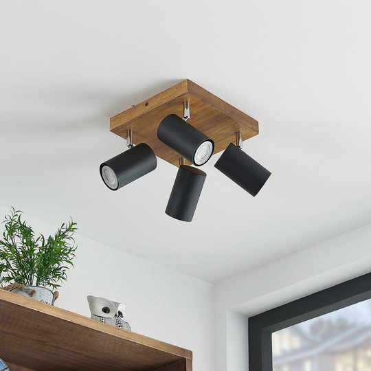 Lindby Maniva takspotlight, 4 lampor, svart