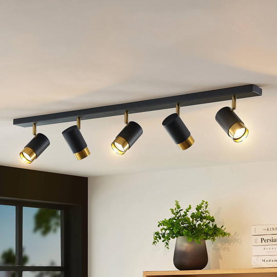 Arcchio Evaro takspotlight, guldring fram 5 lampor